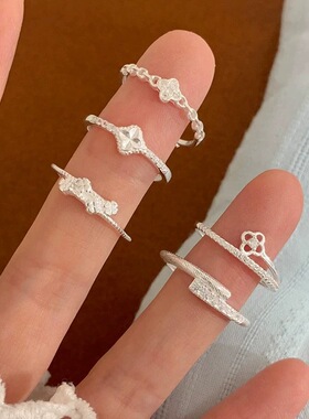 甜美可爱花朵戒指女小清新森系百搭叠戴气质开口指环ins风食指戒