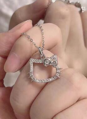 heiiokitty凯蒂猫项链 卡通可爱少女KT猫吊坠带钻锁骨链 生日礼物