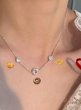 2024年新款面包脑袋项链女ins小众设计甜甜圈华夫轻奢可爱锁骨链