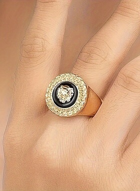 跨境复古狮子头浮雕凹凸圆形戒指中性风男女通用-批发复古风潮