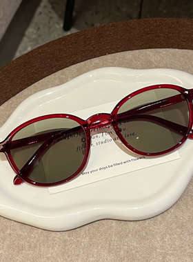 韩系红色圆框墨镜女2026新款高级感防紫外线复古太阳眼镜可配近视