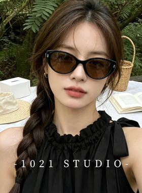 猫眼近视墨镜女款高级感2026新款大脸显瘦复古黑茶太阳镜开车专用