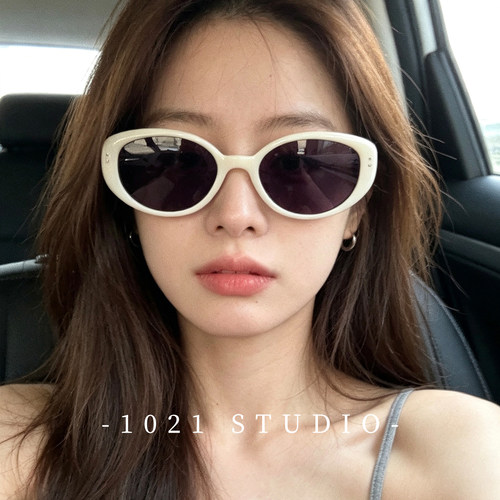 26新款白色墨镜女高级感椭圆框近视太阳眼镜方圆脸防紫外线UV400