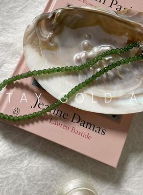 显白王者元宝扣新中式绿色玉髓串珠碧玉绿色锁骨链项链choker女