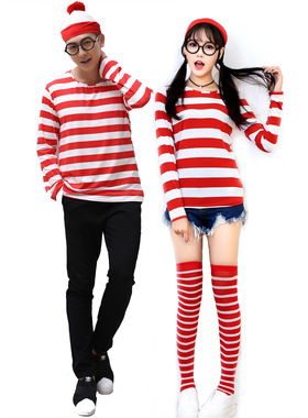聪明的沃里 Where's Wally 万圣圣诞节动漫人物cosplay男女服装