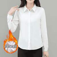 Black, thickened and fleece shirts for women as a base layer, long-sleeved, elegant, slimming and versatile shirt work clothes thumbnail 2