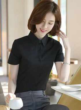 黑色衬衫女短袖工作服正装女上衣