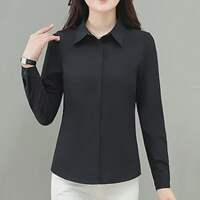Black, thickened and fleece shirts for women as a base layer, long-sleeved, elegant, slimming and versatile shirt work clothes thumbnail 4