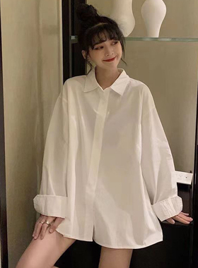 白色衬衫女长袖内搭外穿学生宽松时尚jk2024秋季新款白衬衣女上衣