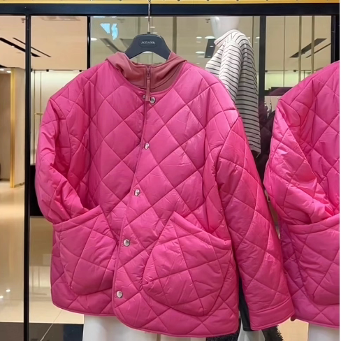 阿玛施女装宽松大码菱格棉服棉衣