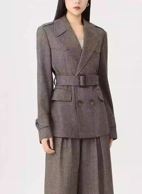 阿玛施2025春秋季新款时尚百搭收腰显瘦绵羊毛西装外套女装140083