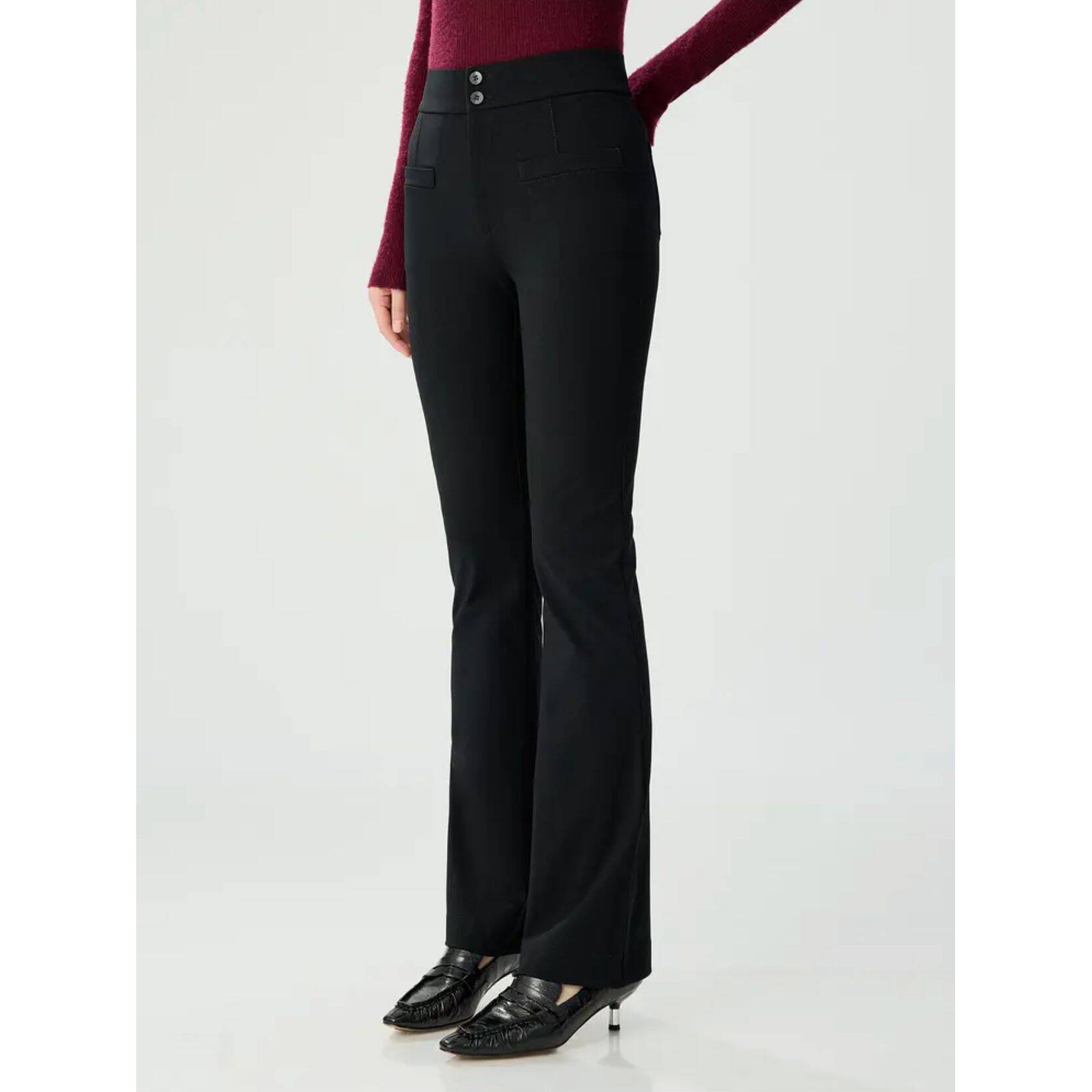 阿玛施黑色修身显瘦微喇西装裤女