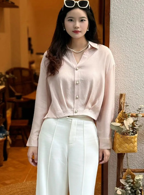 阿玛施折扣正品特价清仓2025夏新款百搭显瘦V领设计感衬衫530038