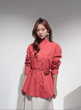 专柜正品女装早秋新款长袖纯棉衬衣小立领花朵衬衫上衣百搭130050