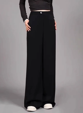专柜正品女装春秋新款长裤子高腰百搭微弹巴黎裤直筒阔腿裤110015