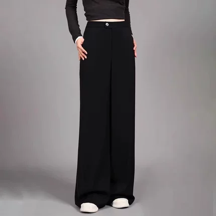 专柜正品女装春秋新款长裤子高腰百搭微弹巴黎裤直筒阔腿裤110015
