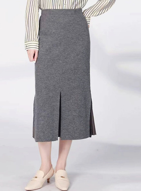 AMASS阿玛施开叉羊毛呢半身裙女秋冬步步生花包臀鱼尾裙1200232