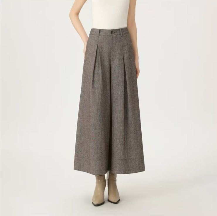 白领哥弟新秋冬季新品高级感女装垂坠感棉羊毛九分阔腿裤子110023