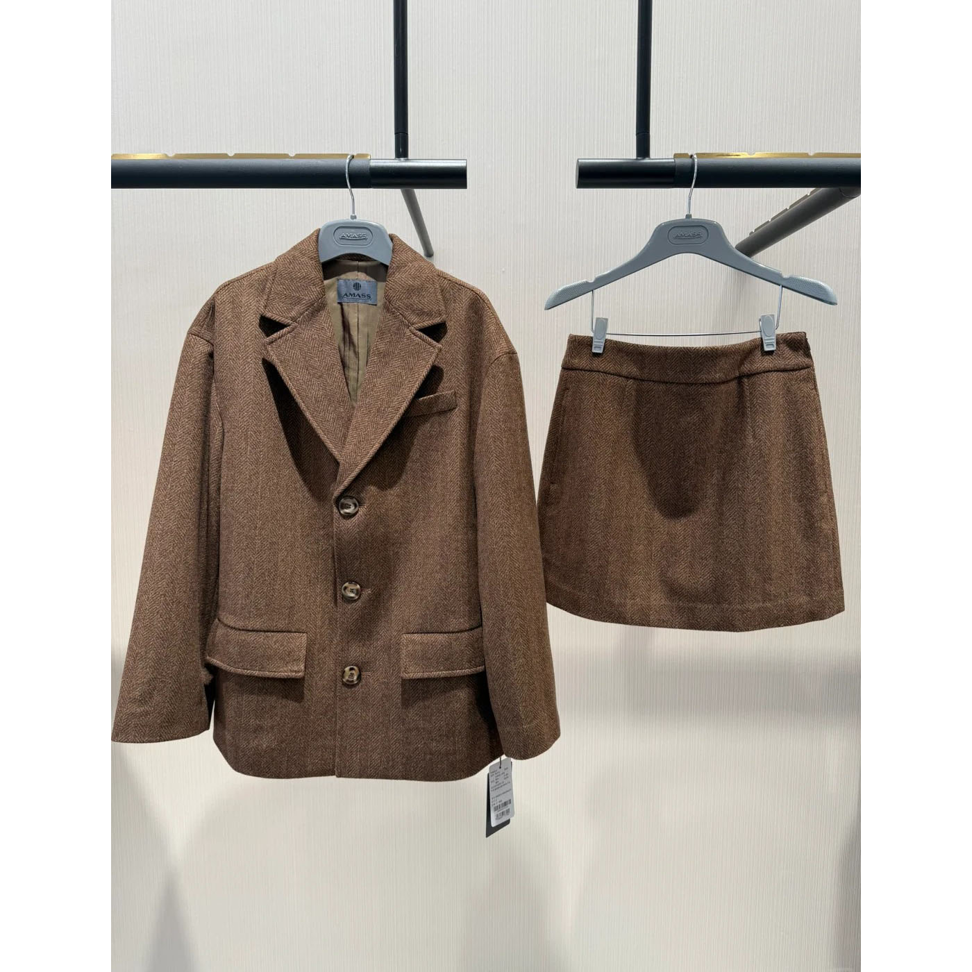阿玛施商场同款毛呢西装裙套装女