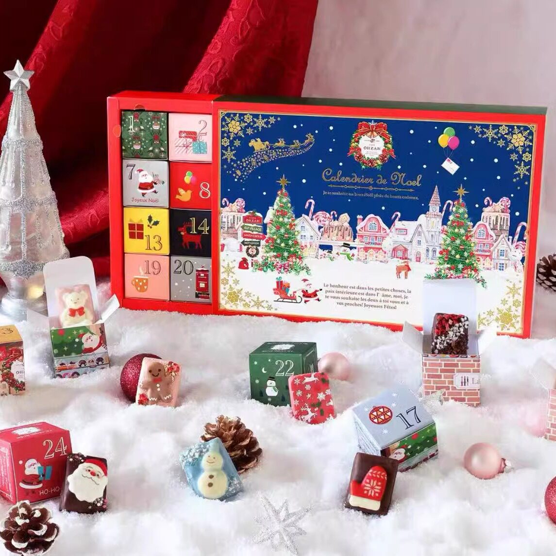日本正品CAFE OHZAN圣诞节限定款轻奢什锦巧克力倒数礼盒24枚入