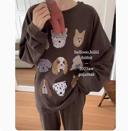 ibitbit韩系卡通小狗乐园柔软亲肤绒睡衣宽松慵懒风休闲家居服套