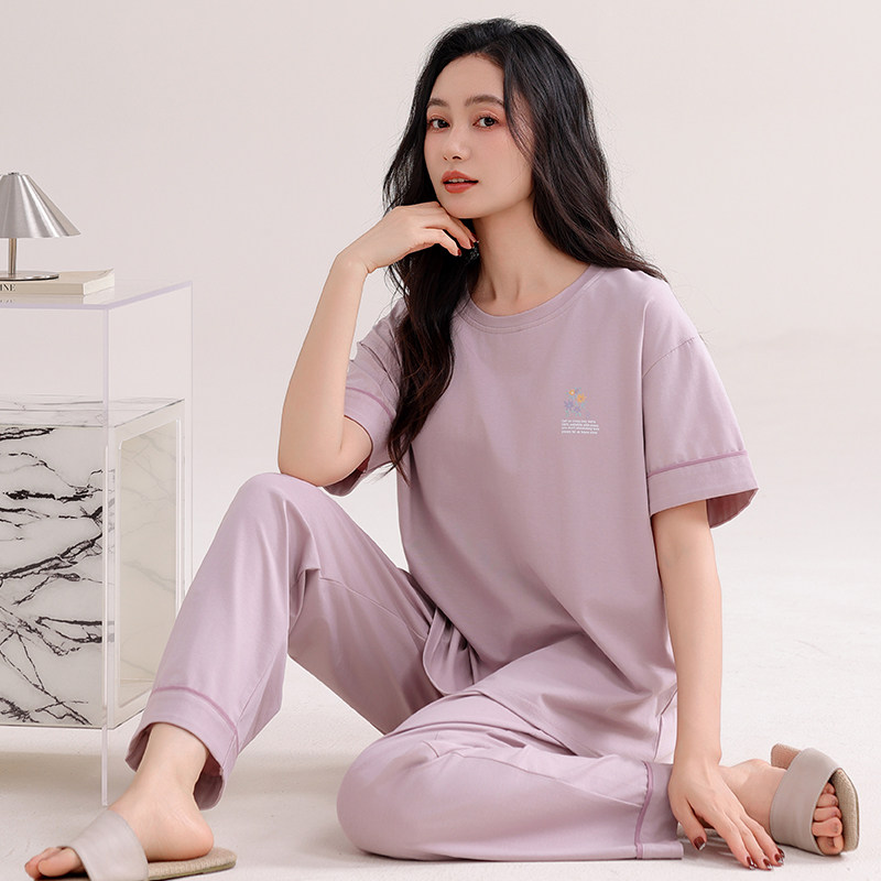 睡衣女款2026年新款夏季纯棉带胸垫短袖大码简约高级感家居服套装