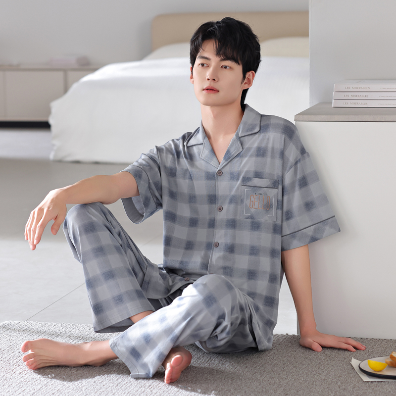 睡衣男士夏季莫代尔棉短袖长裤薄款2025年新款可外穿休闲家居服