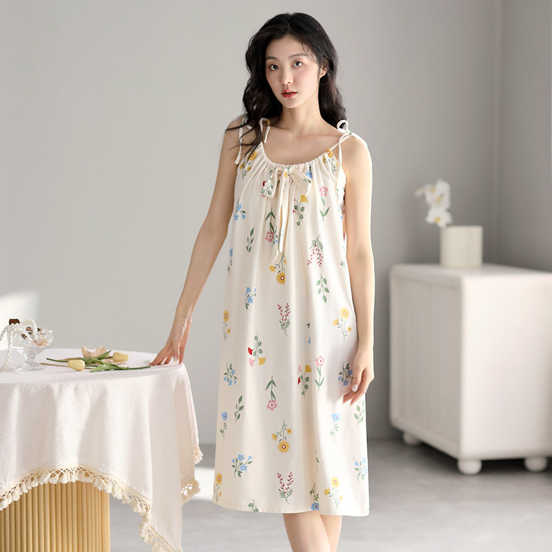 睡裙女款2026年新款夏季纯棉吊带女士背心夏天休闲睡衣带胸垫女款