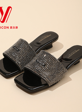 意尔康女士拖鞋2026夏季新款韩版拖鞋水钻一字拖仙女风凉拖17250U