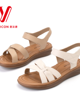 意尔康厚底凉鞋女真皮夏季平底舒适软底不累脚5364AL10004Y