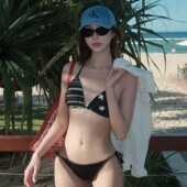 泳衣女2026新款 系带小胸bikini沙滩度假泡温泉 黑咖色比基尼三点式