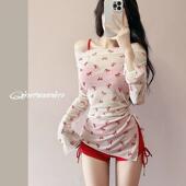 泳衣女新款 分体平角比基尼三件套辣妹小胸性感纯欲风高级感泡温泉