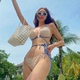 泳衣女白色性感绑带复古三点式 小胸比基尼高级沙滩度假泡温泉泳装