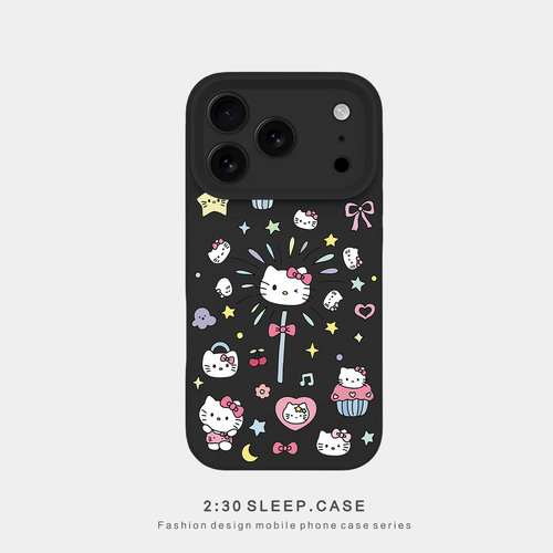 烟花kt猫适用苹果17PROMAX手机壳iPhone15新款磨砂黑肤感液态硅胶软壳16Plus精孔Air防摔14pro全包12保护套13