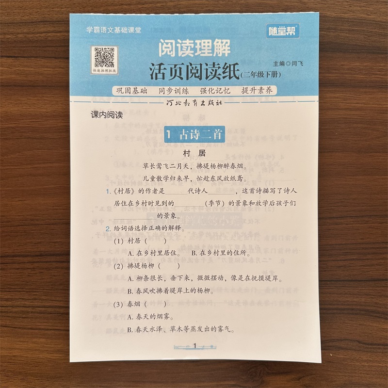 2024春阅读理解二年级下册语文活页阅读纸同步专项训练阶梯阅读强化训练题练习册每日一练学霸语文基础课堂小学2年级乐双