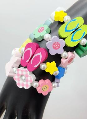 日韩ins风童趣彩色花朵木制手链女甜美可爱手串手饰