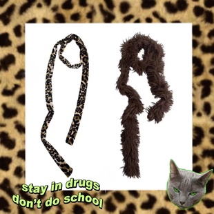 欧美美拉德风棕色豹纹毛绒围巾辣妹蹦迪细长围脖毛绒长款 围巾A34