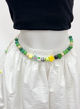 日韩ins夏日海岛度假彩色可爱绿色四叶草串珠绑带choker项链