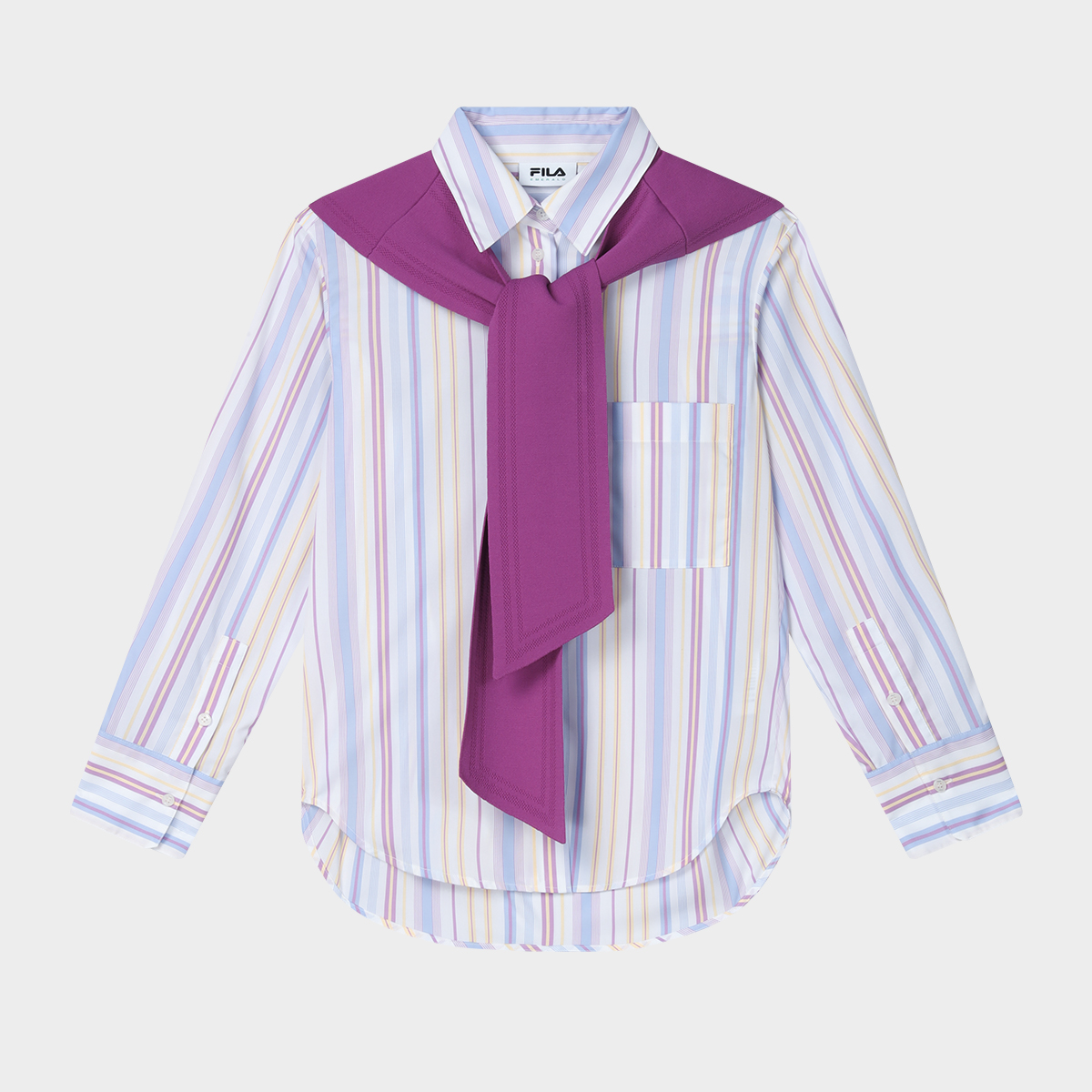 Fila/斐乐女子披肩衬衫夏新竖条纹休闲时尚女装上衣F11W424401F
