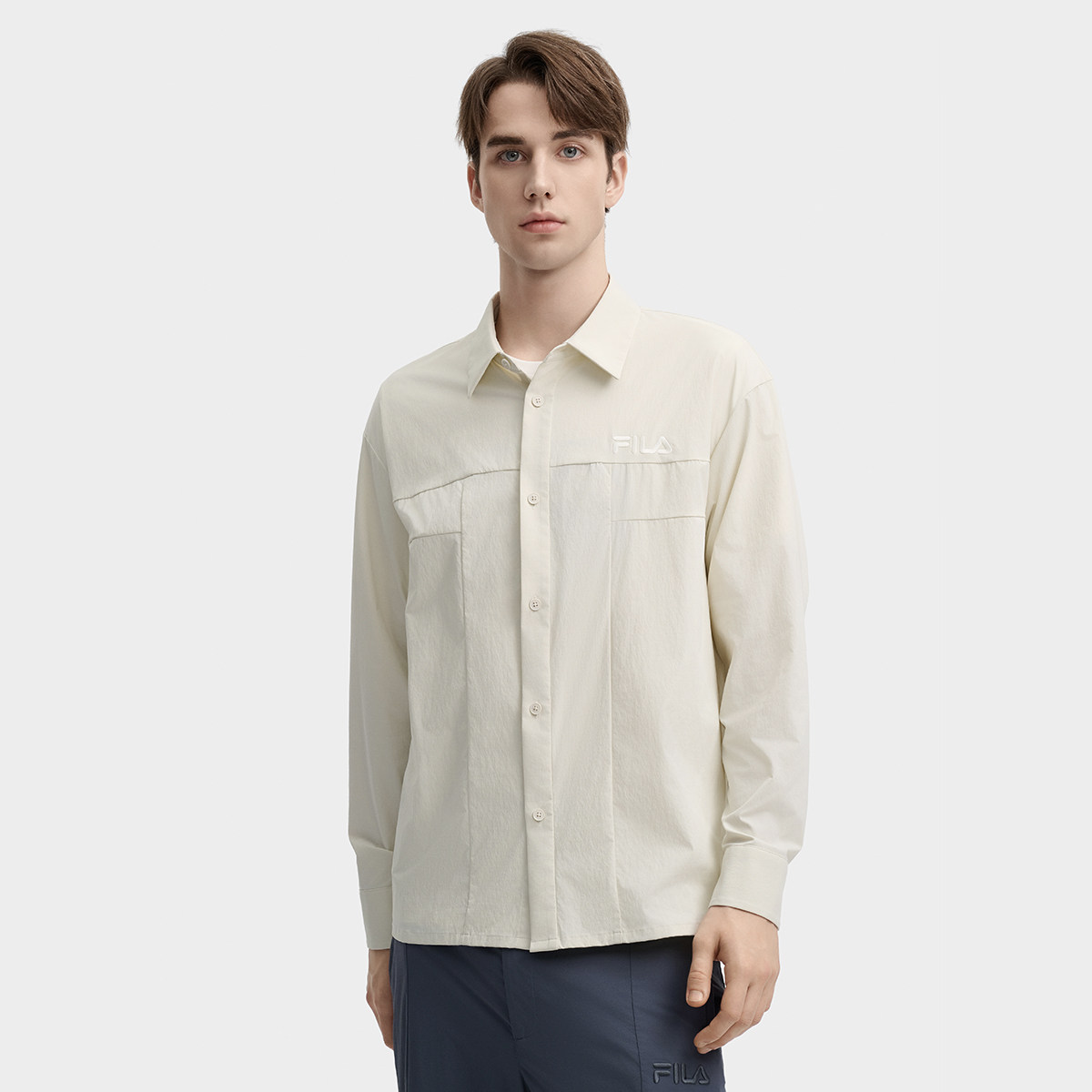 Fila/斐乐男子时尚宽松长袖衬衫翻领T恤衫透气F11M438403F