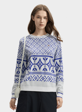 Fila/斐乐秋季女子户外时尚经典商务圆领提花编织衫F11W431409F