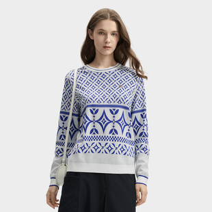 商务圆领提花编织衫 Fila 经典 女子户外时尚 F11W431409F 斐乐秋季