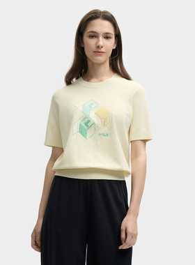 Fila/斐乐女装2025年夏款时尚运动透气圆领短袖编织衫F11W528404F