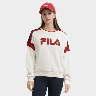 斐乐女子圆领拼色卫衣长袖