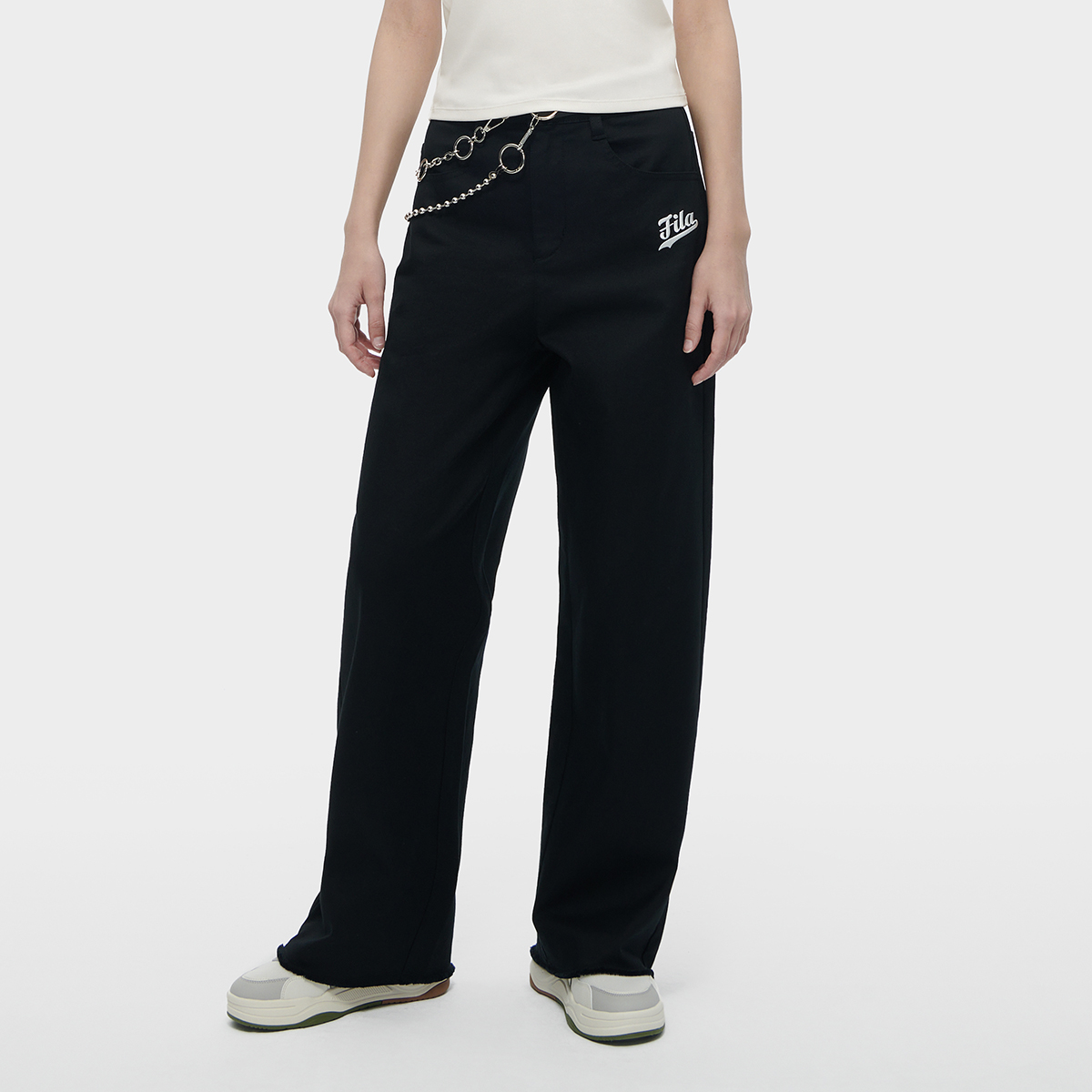 斐乐女子运动宽松阔腿梭织长裤