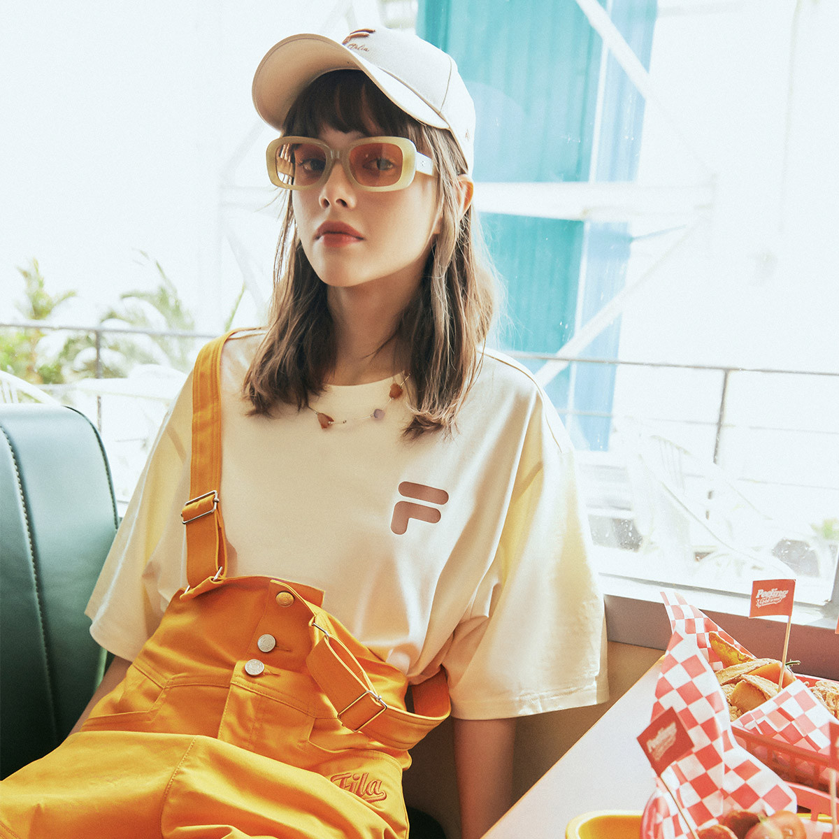 斐乐男女同款纯棉宽松针织短袖衫