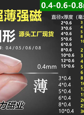 超薄强磁片0.4mm圆形0.8磁片