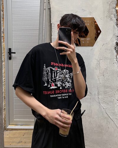 自制复古宽松潮牌印花短袖T恤