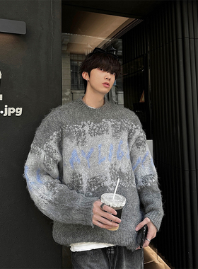 junmanner 美式复古加厚渐变色慵懒风毛衣针织衫男小众秋冬外套