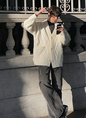 junmanner V领纯色慵懒高级感加厚保暖上衣秋冬男针织打底衫毛衣